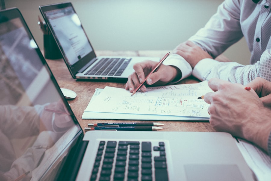 Professional service consultant reviewing documents